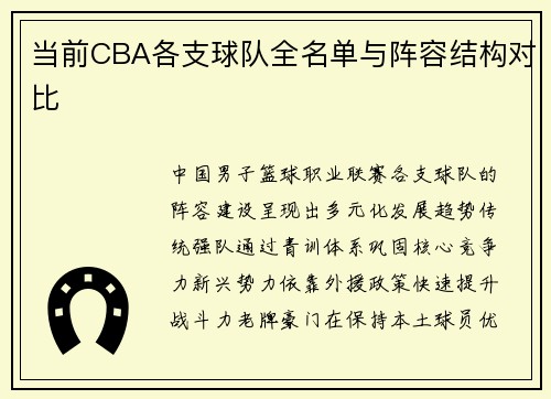 当前CBA各支球队全名单与阵容结构对比